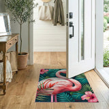 Pink Flamingo with Hibiscus and Leaves Area Rug