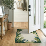 Coastal Beach Palm Frond Border Coastal Area Rug