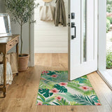 Vibrant Pink Hibiscus Green Palm Leaf Area Rug