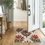 Vibrant Red Leaf Floral Area Rug