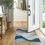 Teal Blue Wave Geometric Area Rug