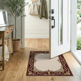 Ornate Burgundy Gold Border Area Rug