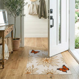 Beige Monarch Butterfly Floral Area Rug