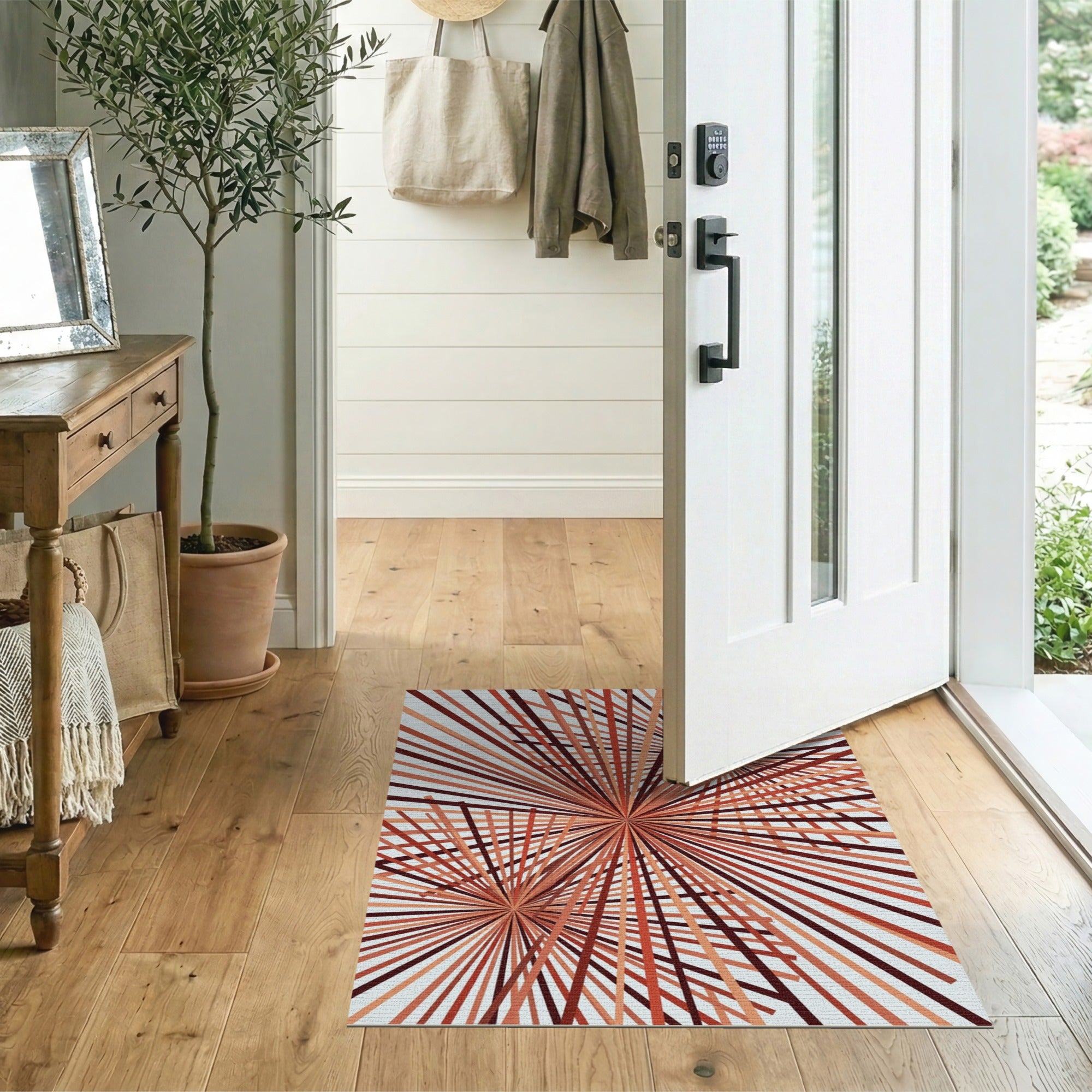 Radiant Red Geometric Area Rug