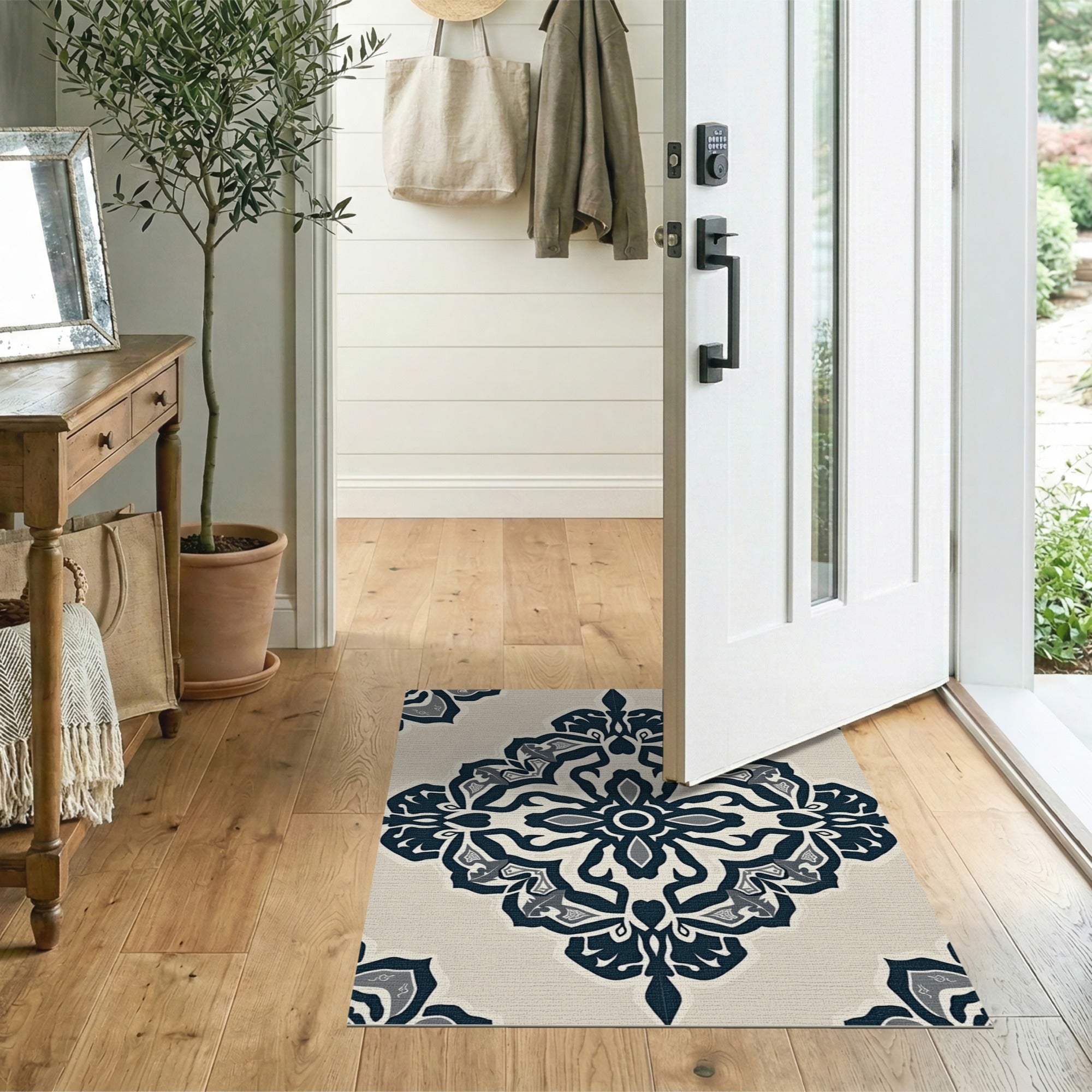 Ornate Navy on Beige Persian Motif Rug