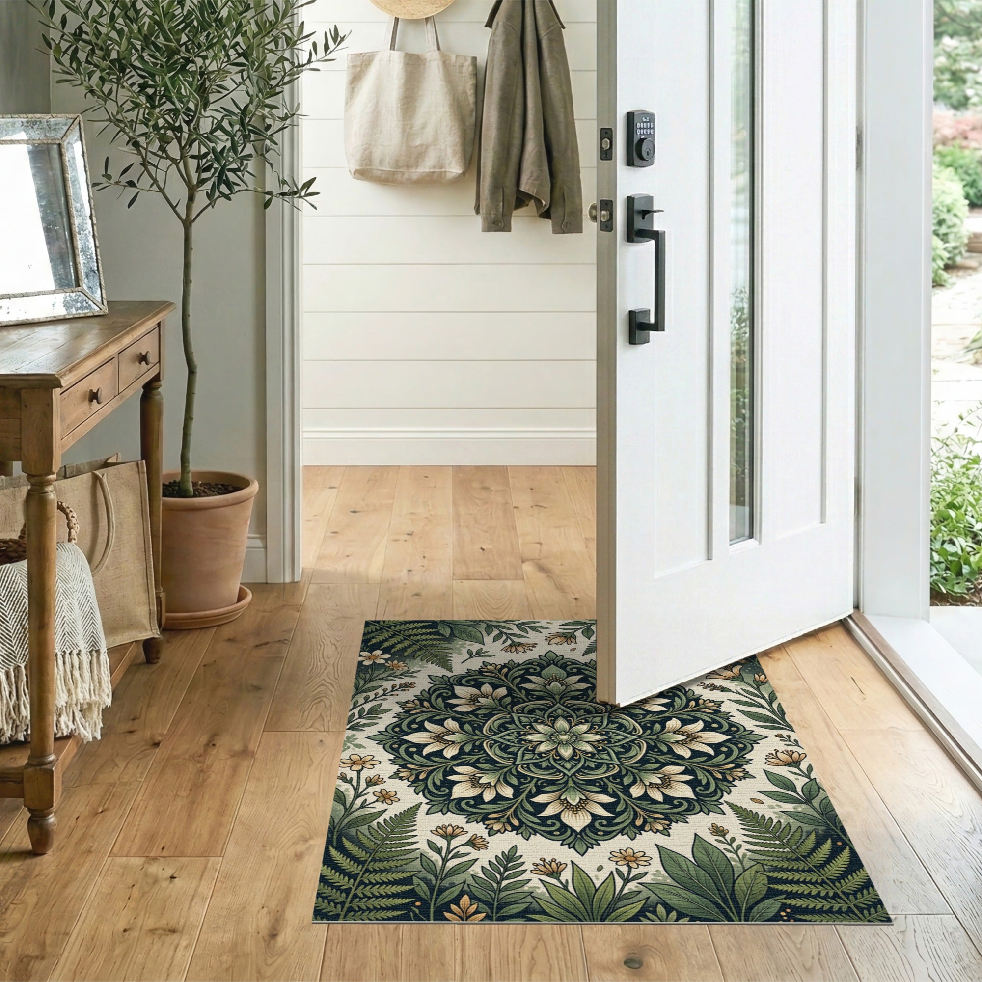 Emerald Fern Mandala Area Rug