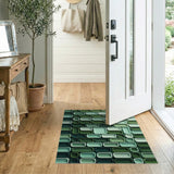 Green Stacked Rectangle Geometric Rug