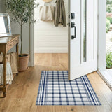 Navy Blue Checkered Washable Area Rug
