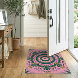Vibrant Pink Mandala Rug with Green Lotus Leaves