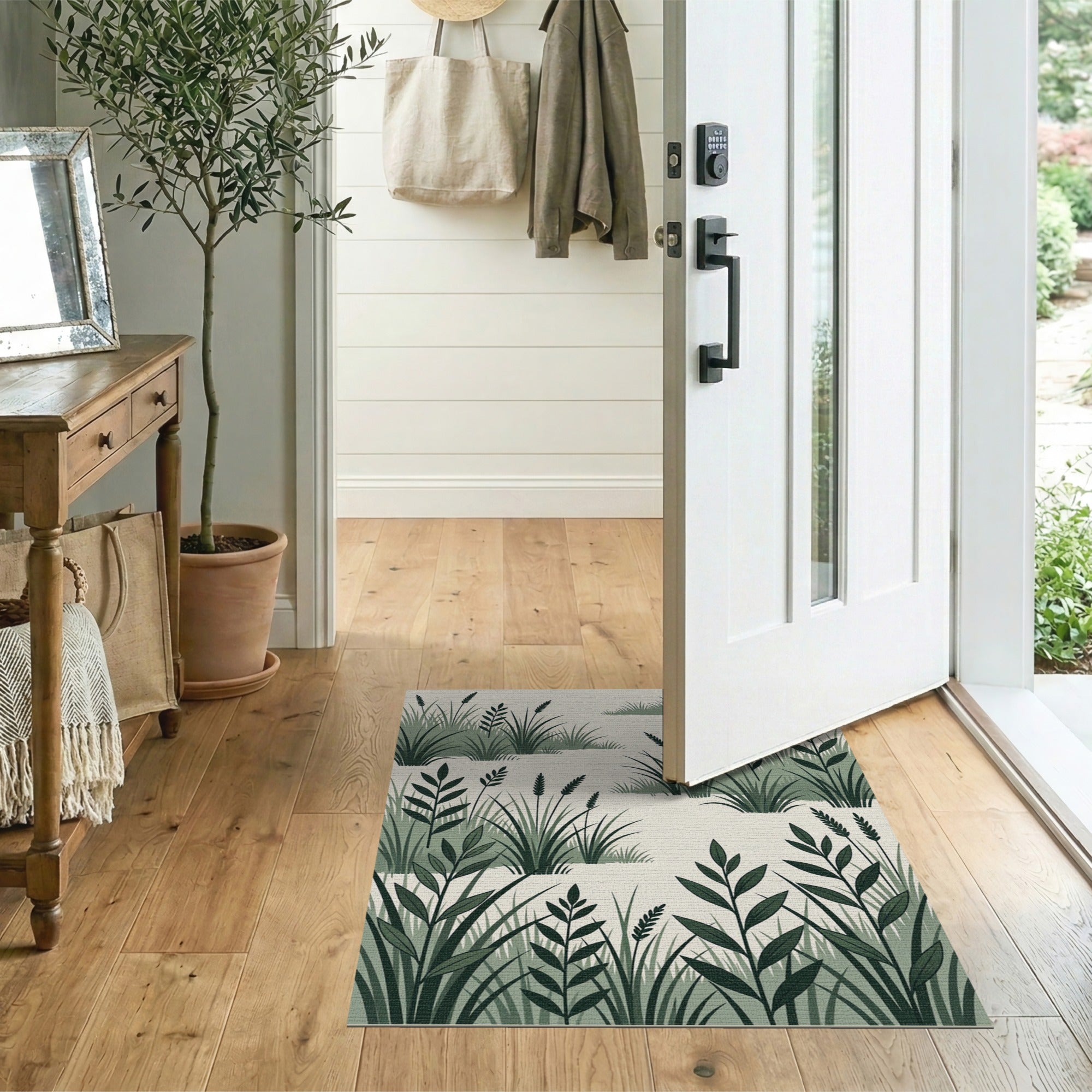 Green Pampas Grass Silhouette Area Rug