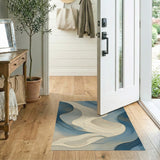 Blue and Teal Fluid Blue Waves Abstract Area Rug