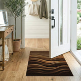 ODIKA Modern Abstract Wave Brown Washable Rug - Low Pile, Non-Slip & Pet-Friendly Area Rug