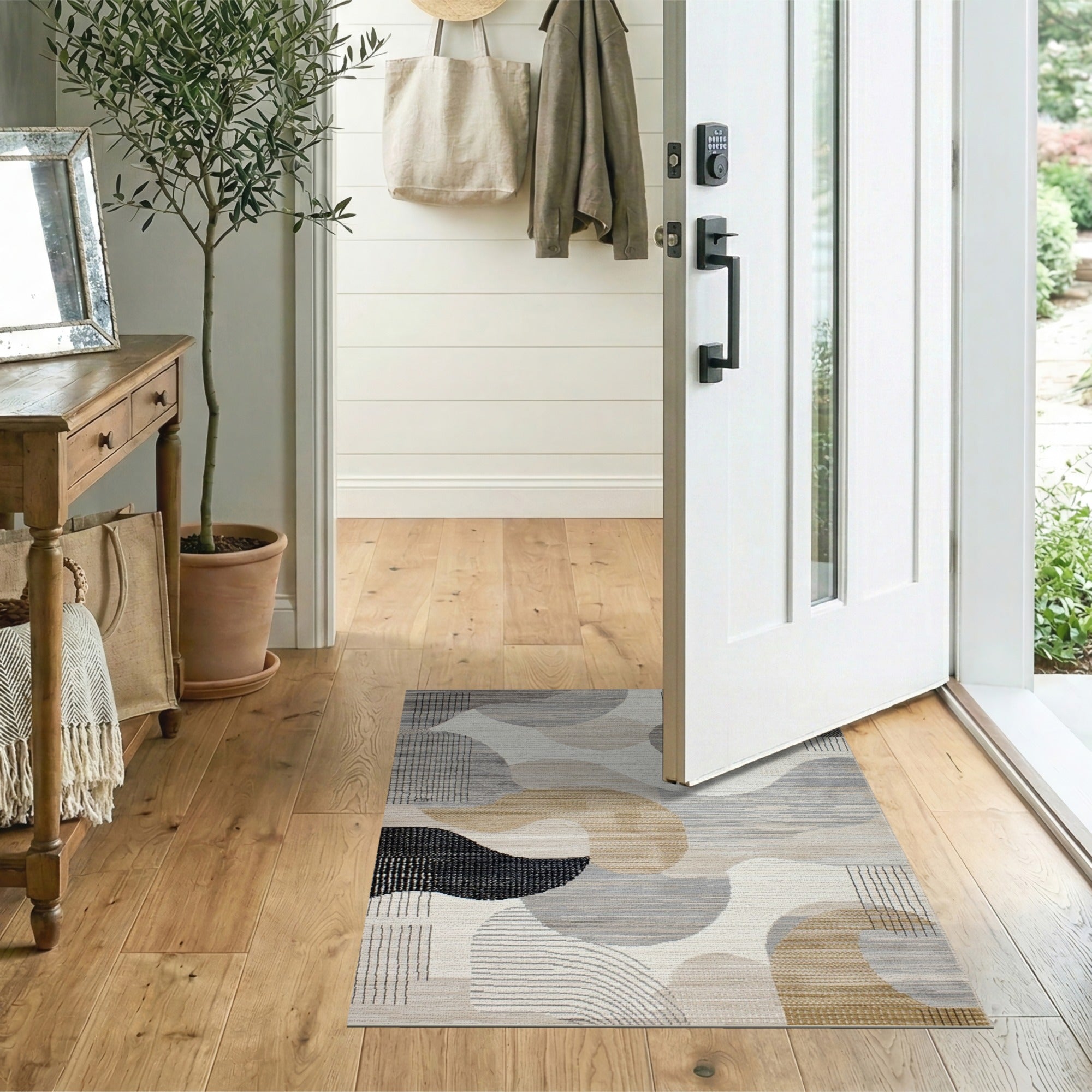 Modern Grey Abstract Wavy Shapes Area Rug