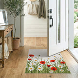 Red Poppy Daisy Meadow Floral Area Rug