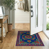 Navy Persian Floral Area Rug with Red Blooms
