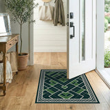 Green Emerald Green Geometric Trellis Area Rug