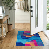 Vibrant Teal Pink Geometric Modern Area Rug