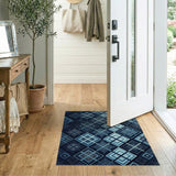 Navy Teal Geometric Interlock Area Rug