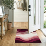 ODIKA Modern Abstract Wavy Pink & Burgundy Washable Area Rug - Low Pile Non-Slip Pet Friendly Carpet