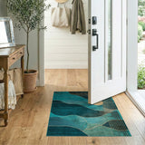 Teal Gold Wave Geometric Area Rug