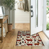 Plaid Highland Cows Evergreen Forest Rug