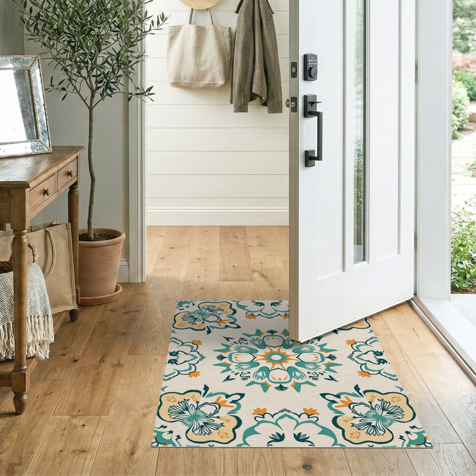 Multi-color and Patterns Teal Orange Floral Vintage Area Rug