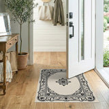 Ornate Floral Border Beige and Neutral Area Rug