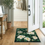 Elegant White Peony Blooms Green Area Rug