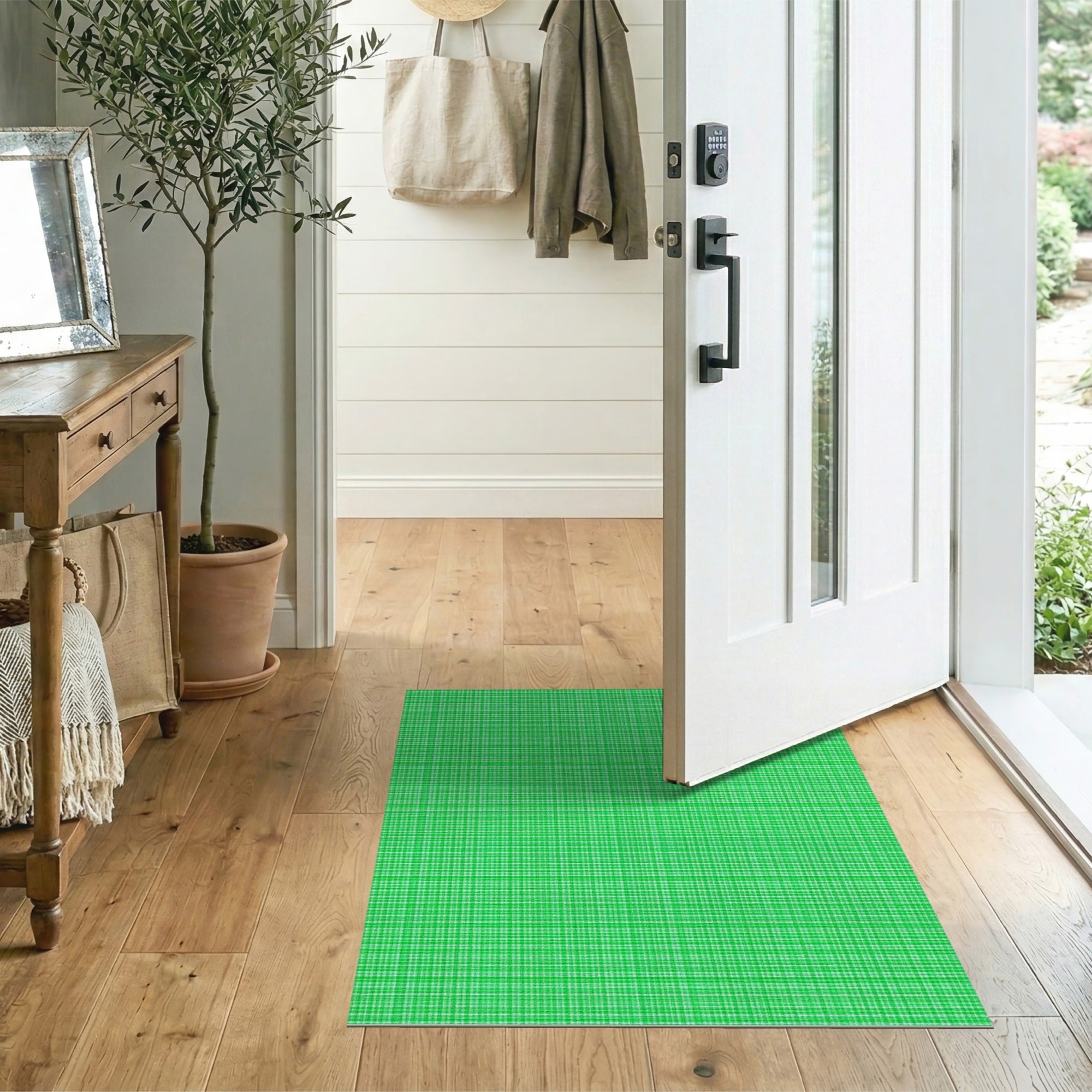 Green Gingham Green Gingham Checkered Area Rug