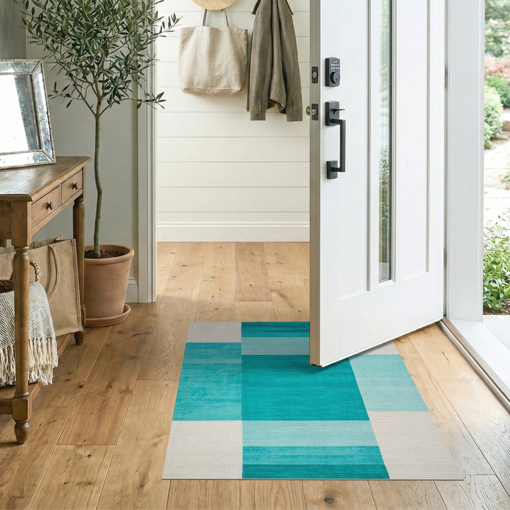 Teal Block Geometric Area Rug