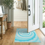 Hypnotic Cyan Spiral Area Rug