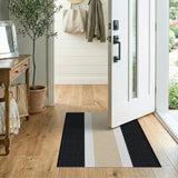 Modern Striped Area Rug in Black, White Beige