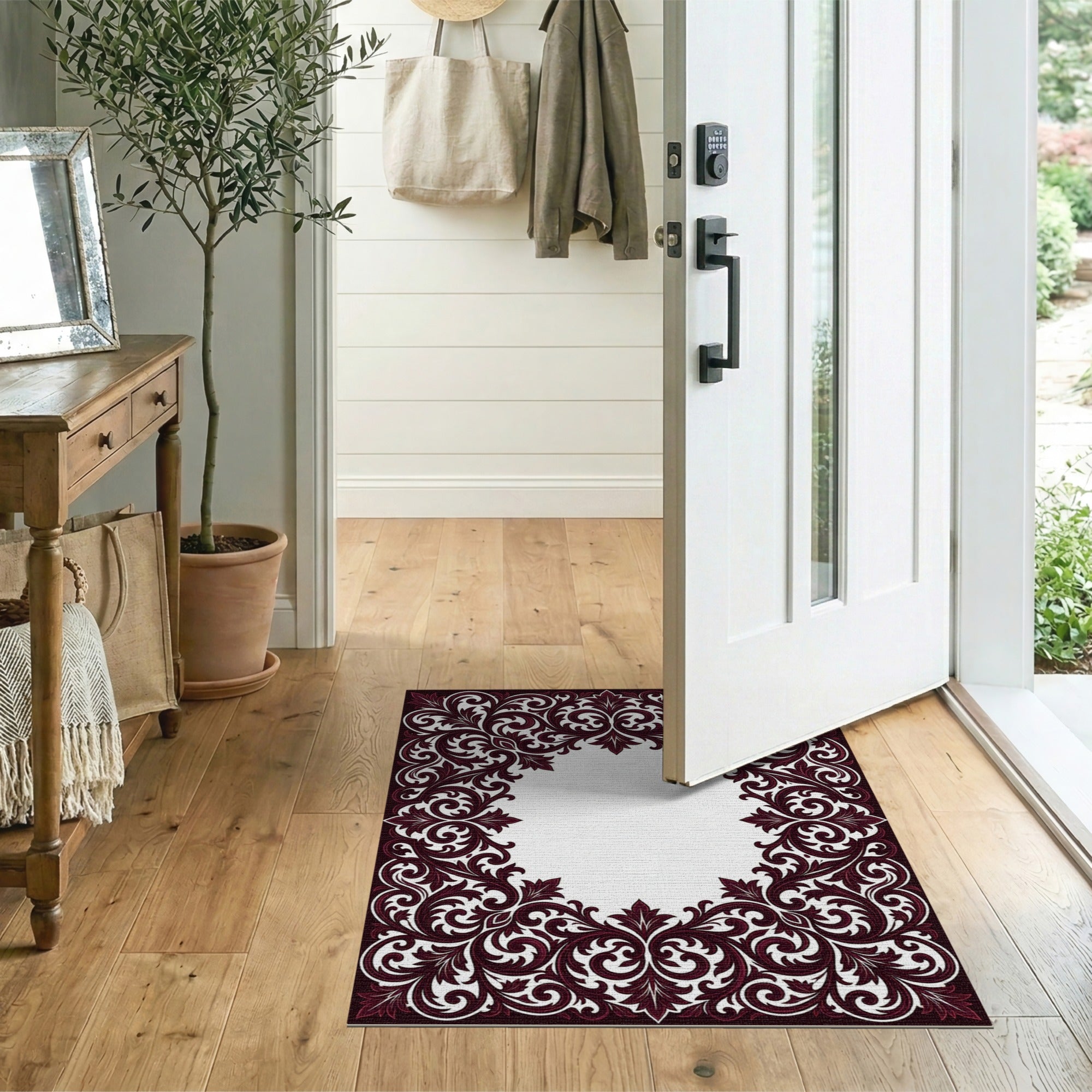 Floral Vintage Red Ornate Maroon Floral Border Area Rug