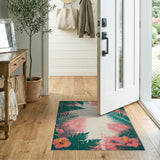 Distressed Tropical Palm Hibiscus Area Rug
