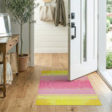 Vibrant Yellow Pink Geometric Stripe Area Rug