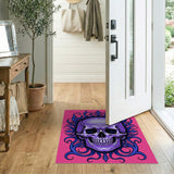 Gothic Purple Skull with Blue Flame Frame Area Rug