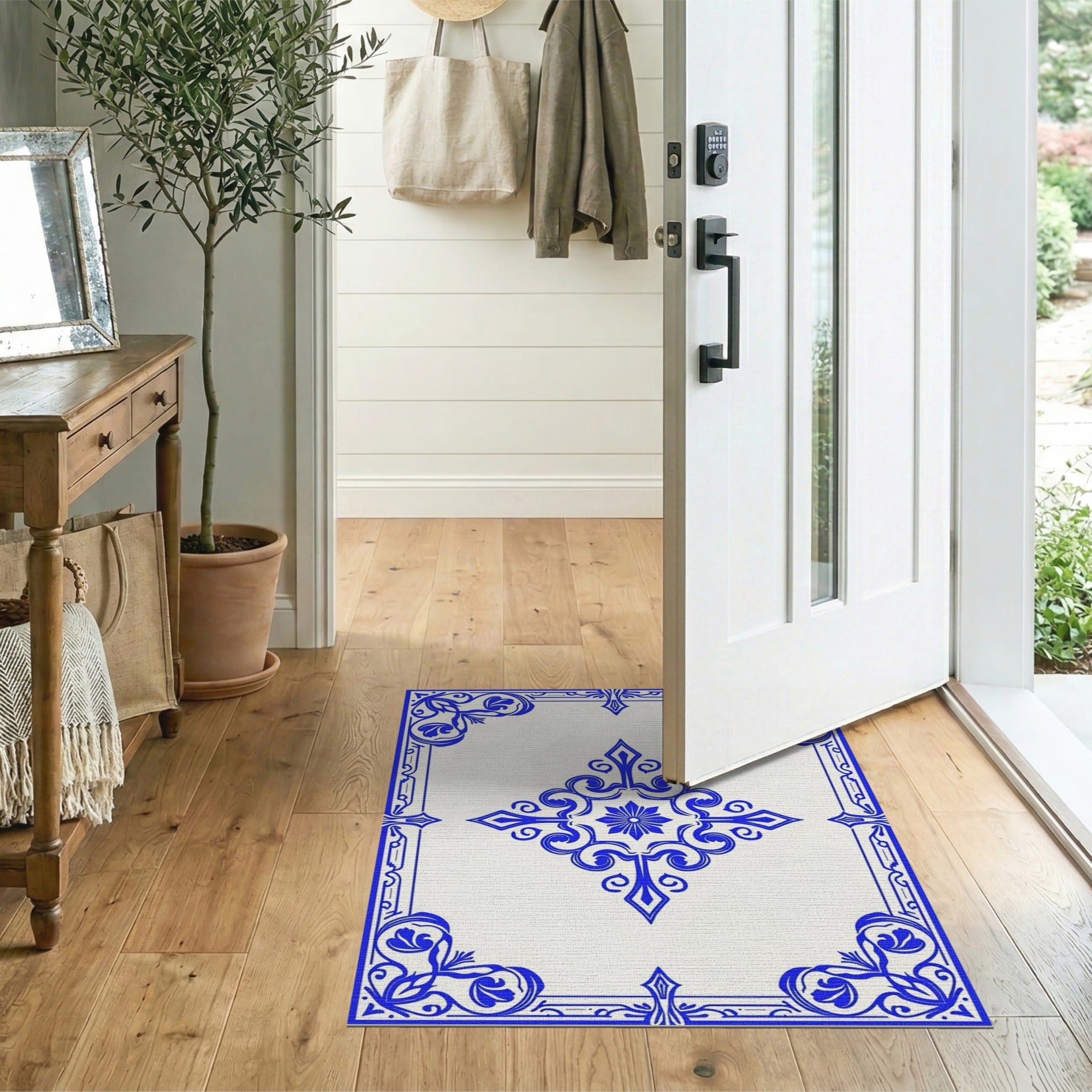 Vintage Blue Ornate Floral Medallion Rug