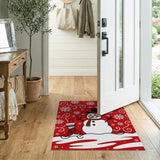 Festive Snowman with Stocking Red Area Rug