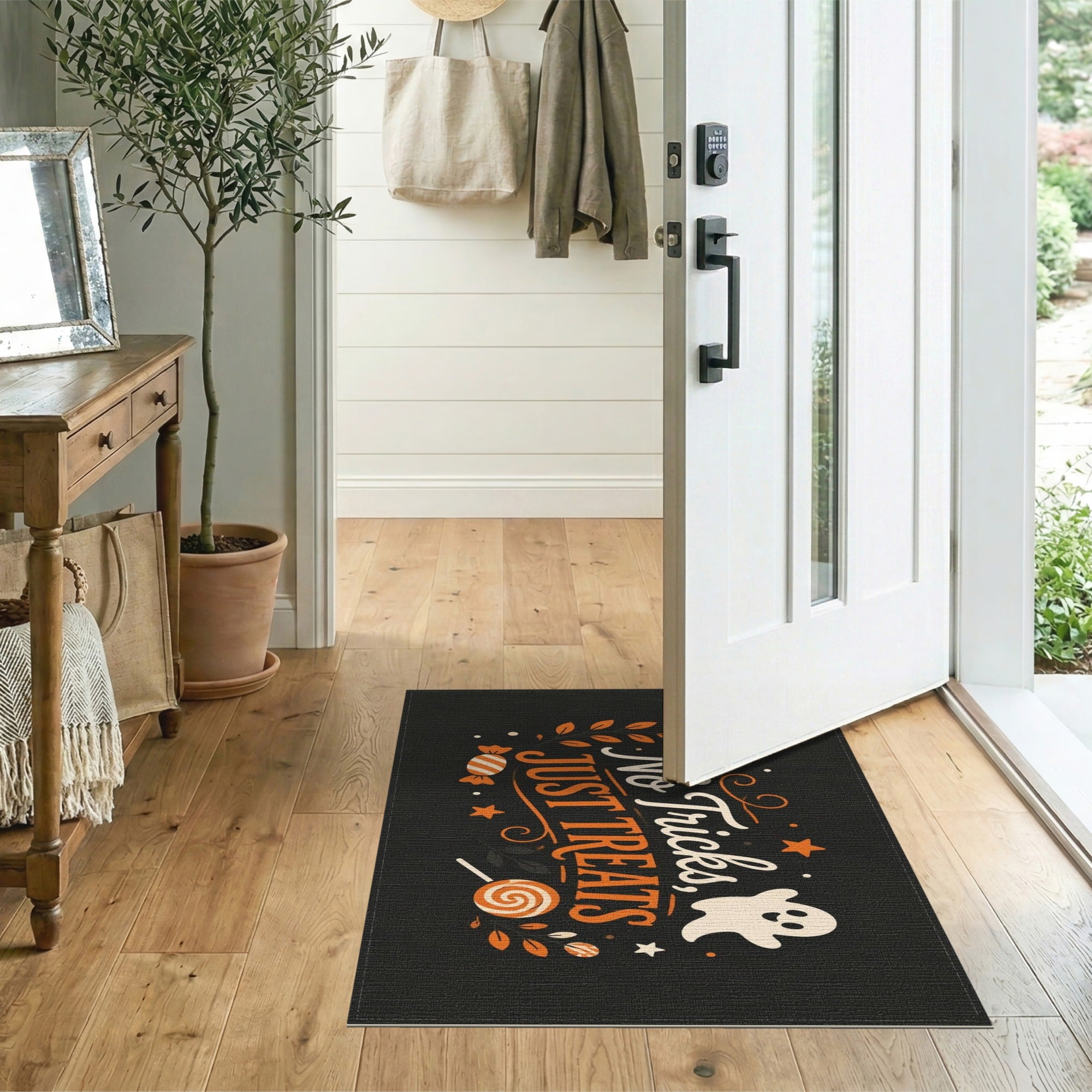 No Tricks Just Treats Orange Halloween Area Rug