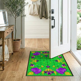 Vibrant Purple Iris Floral Green Area Rug