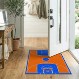 Washable Basketball Court Area Rug - Orange & Blue Low Pile Non-Slip