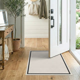Minimalist Beige Grid Area Rug with Black Border