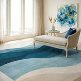 Abstract Area Blue and Teal Layered Blue Waves Abstract Area Rug