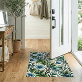 Teal Blue Anemone Vine Floral Rug