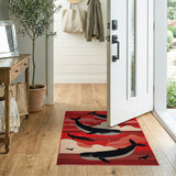 Red Humpback Whale Silhouette Area Rug