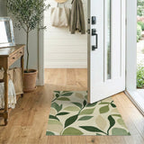Green Green Botanical Leaves Area Rug