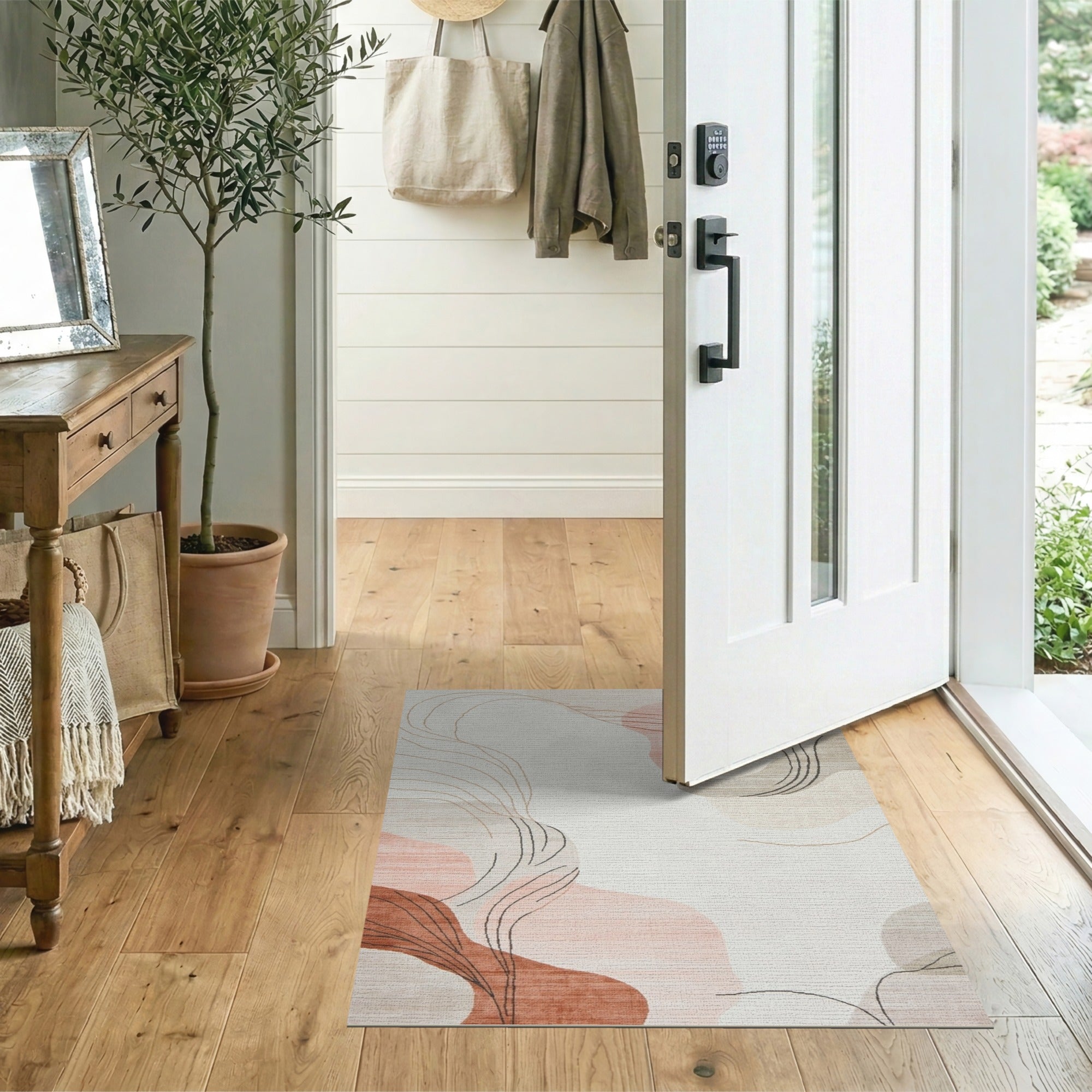 Beige and Neutral Blush Pink Organic Abstract Area Rug