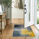 Distressed Abstract Grey Yellow Block Area Rug