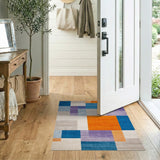 ODIKA Modern Geometric Color Block Washable Area Rug - Low Pile Non-Slip