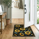Vibrant Sunflower Butterfly Black Area Rug